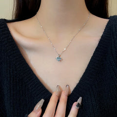 Aqua Crown Heart Necklace