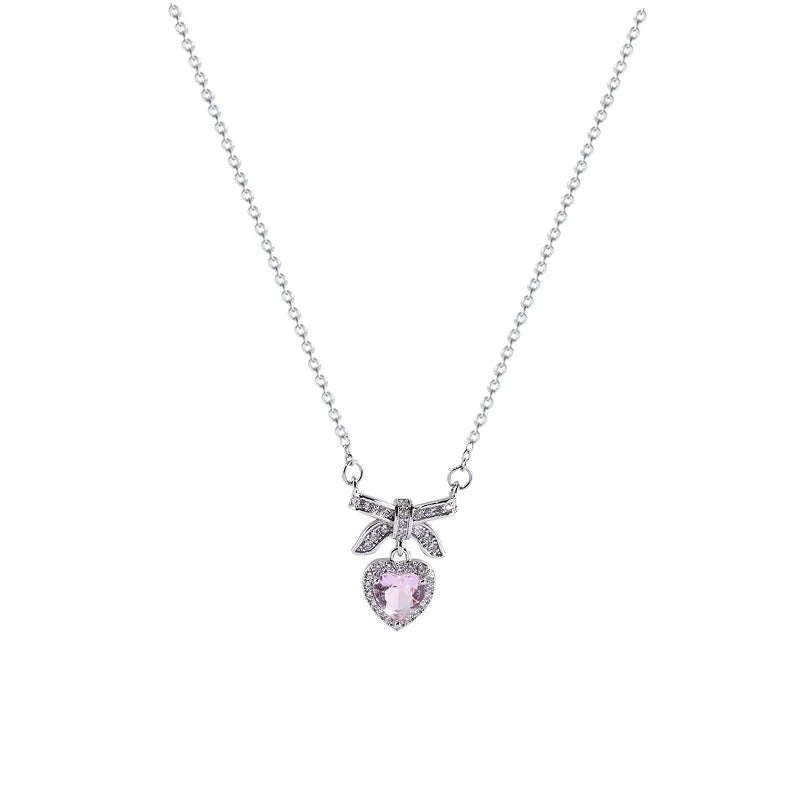 Radiant Bow Heart Crystal Necklace