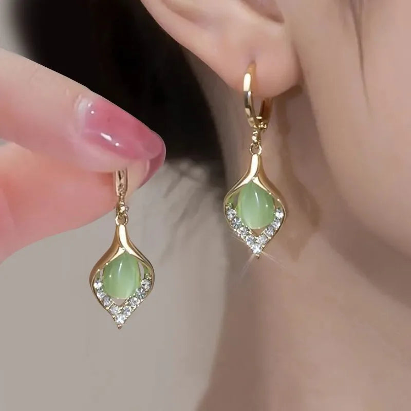 Green Gem Drop Earrings