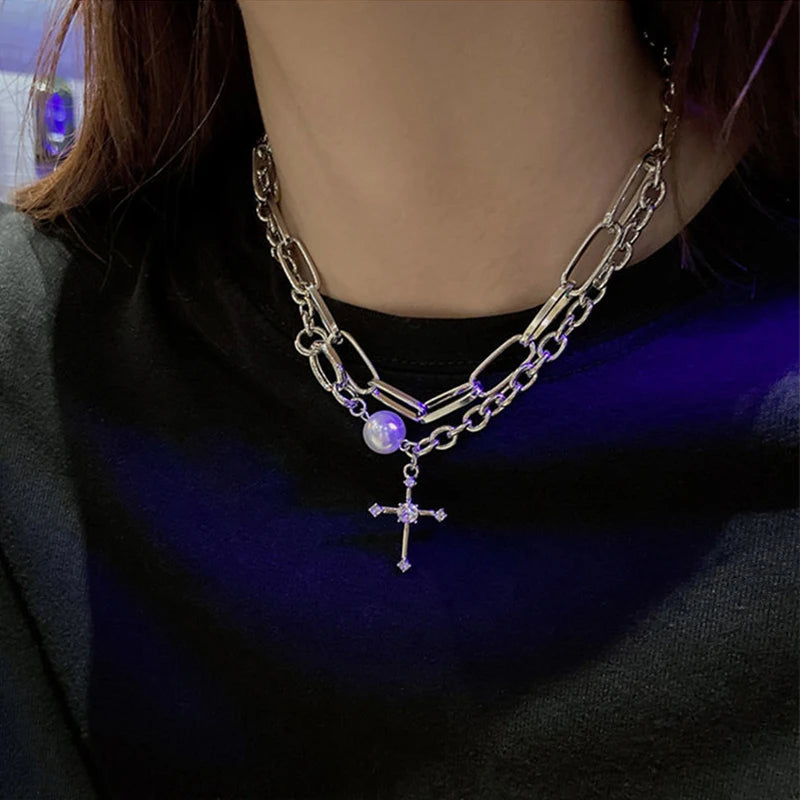 Punk Cross Pendant Chain Necklace