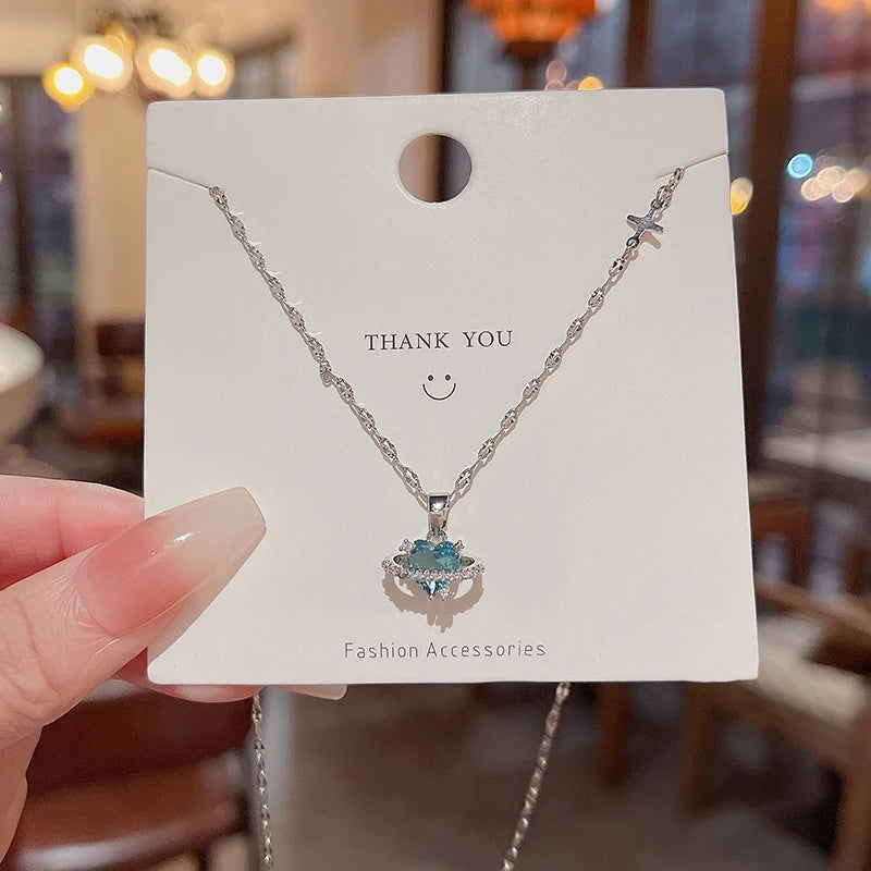 Aqua Crown Heart Necklace