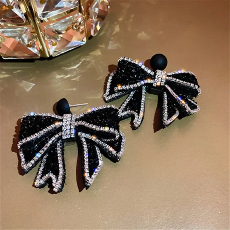 Black Crystal Bow Earrings