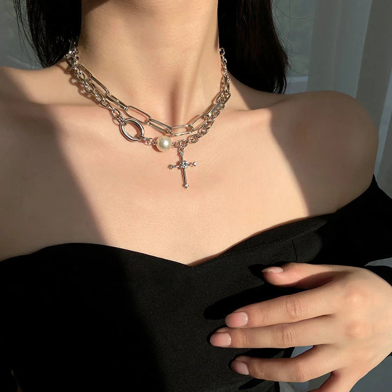 Punk Cross Pendant Chain Necklace