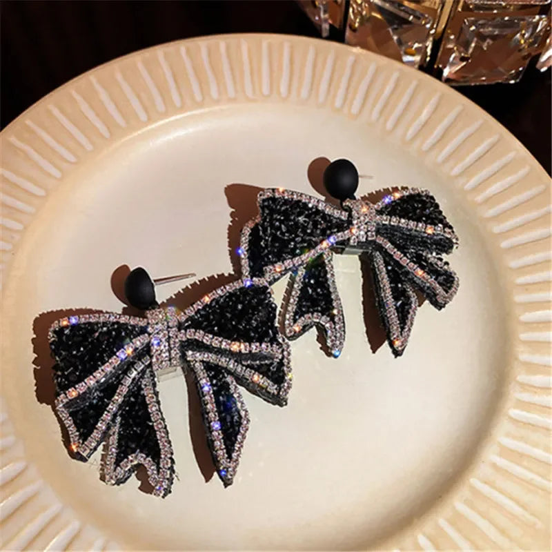 Black Crystal Bow Earrings