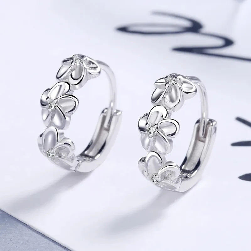 Silver Floral Hoop Earrings