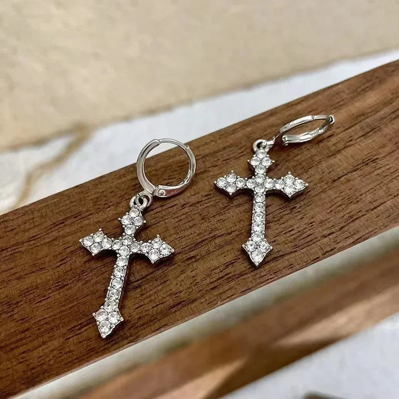 Crystal Cross Drop Earrings