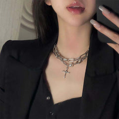 Punk Cross Pendant Chain Necklace