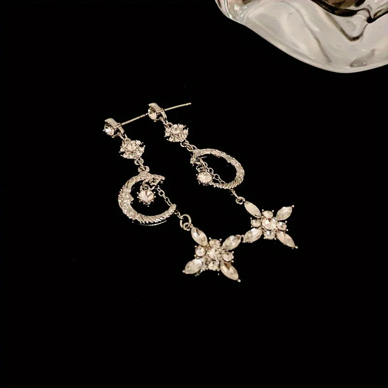 Silver Moon Drop Earrings