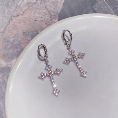 Crystal Cross Drop Earrings