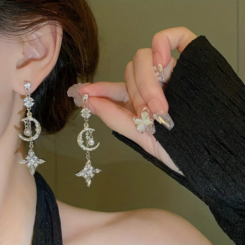 Silver Moon Drop Earrings