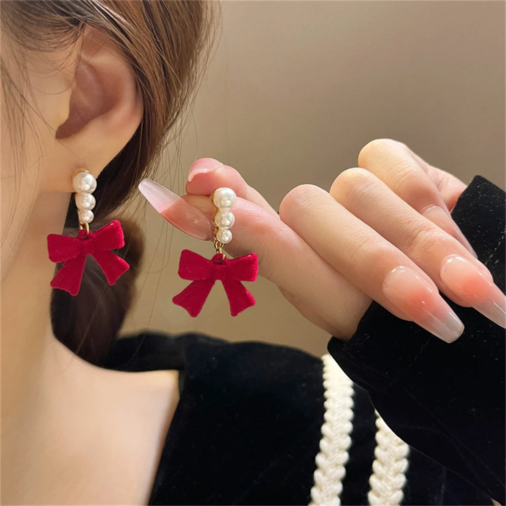 Red Black Bowtie Earrings