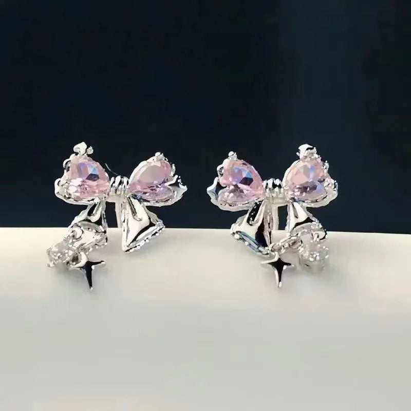 Pink Bow Drop Earrings