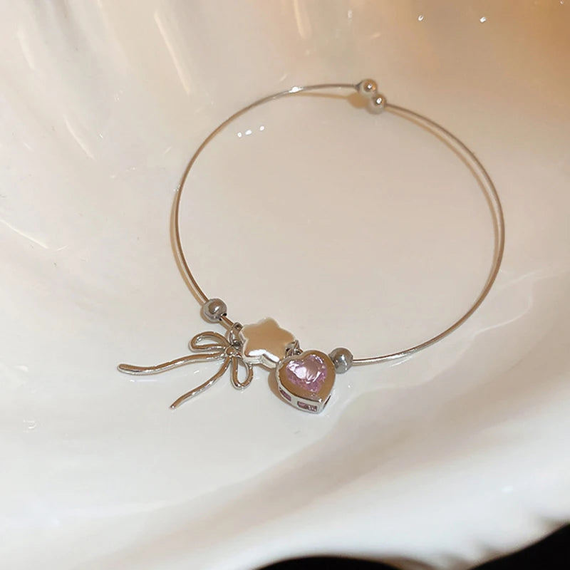 Delicate Heart Charm Bangle